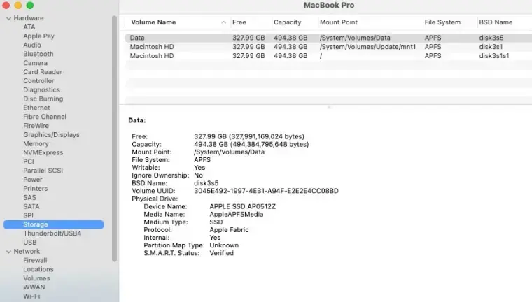 Screenshot showing medium type in the System Information report on macOS.