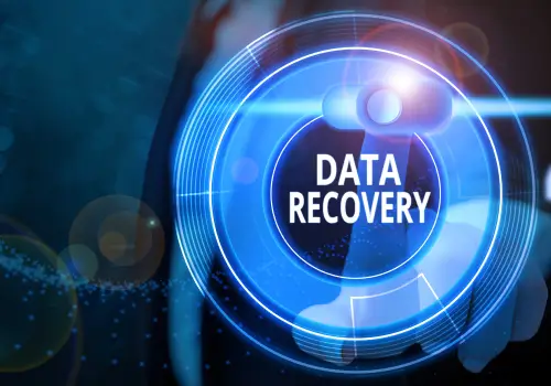 A digital concept of a person choosing a data recovery option.
