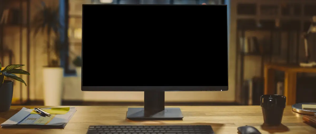 A desktop computer starts but displays a blank screen.