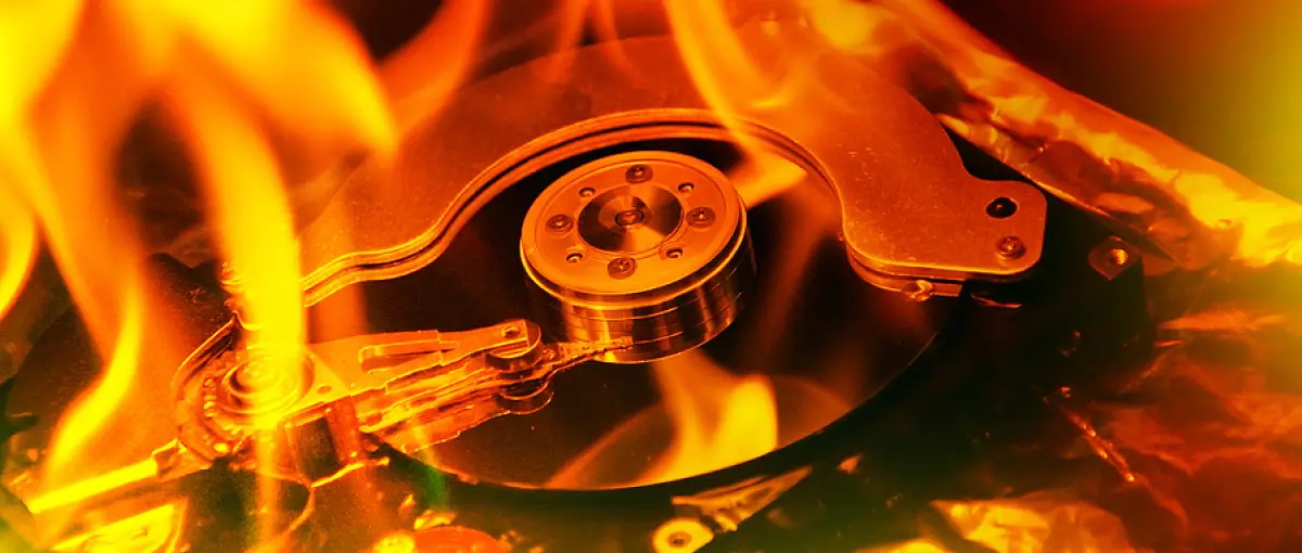 An image of a hard disk drive burning.