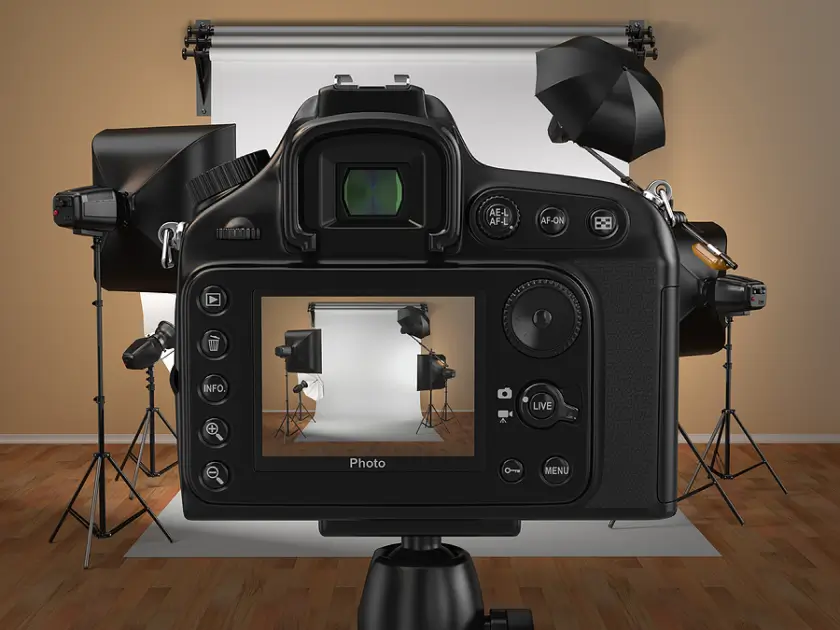 A digital camera in a professional studio