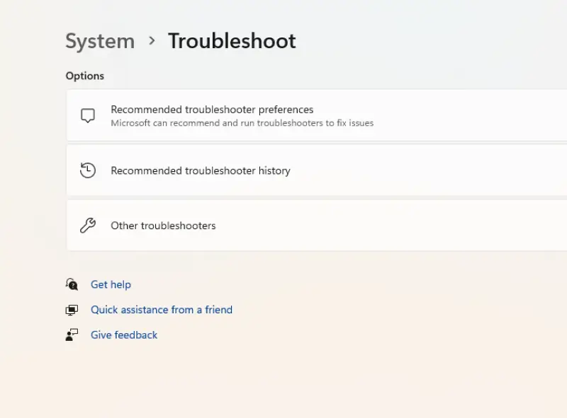 Selecting other troubleshooters from the Windows menu