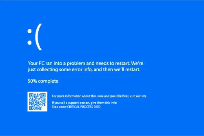 A BSOD error with a stop code that indicates a critical process died.