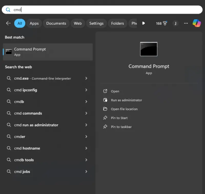 Type CMD to open Command Prompt