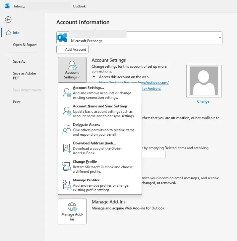 Outlook Account Information