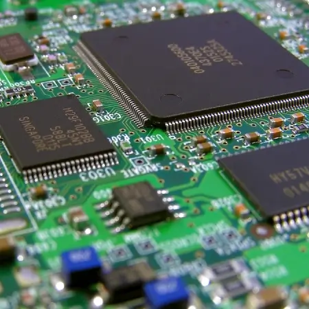 Close-up image of electronic components on a Printed Circuit Board. 