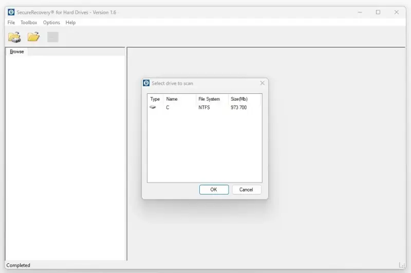 A screenshot showing how to scan for lost data with the SecureRecovery for Hard Drives software.