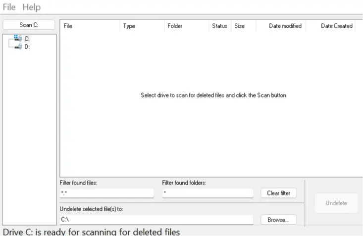 A screenshot of the main dashboard of SecureRecovery® Undelete.