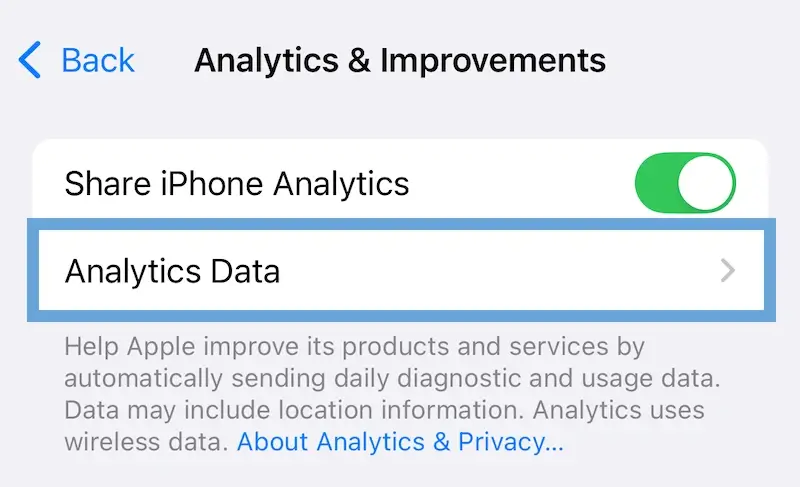 A screenshot showing the option to modify Analytics Data on iPhone.