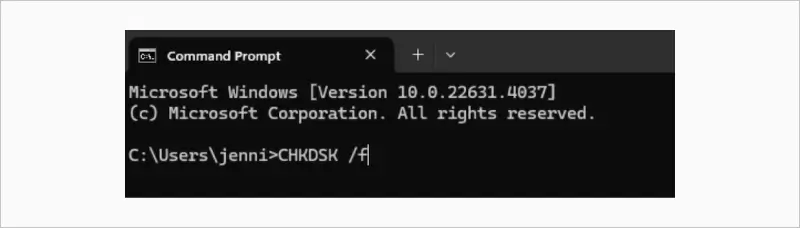 type chkdsk /f in command prompt