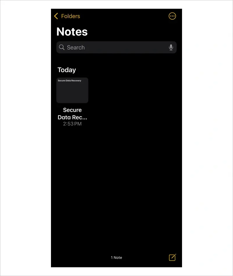 Screenshot showing the Folders option within the Notes app on iPhone.