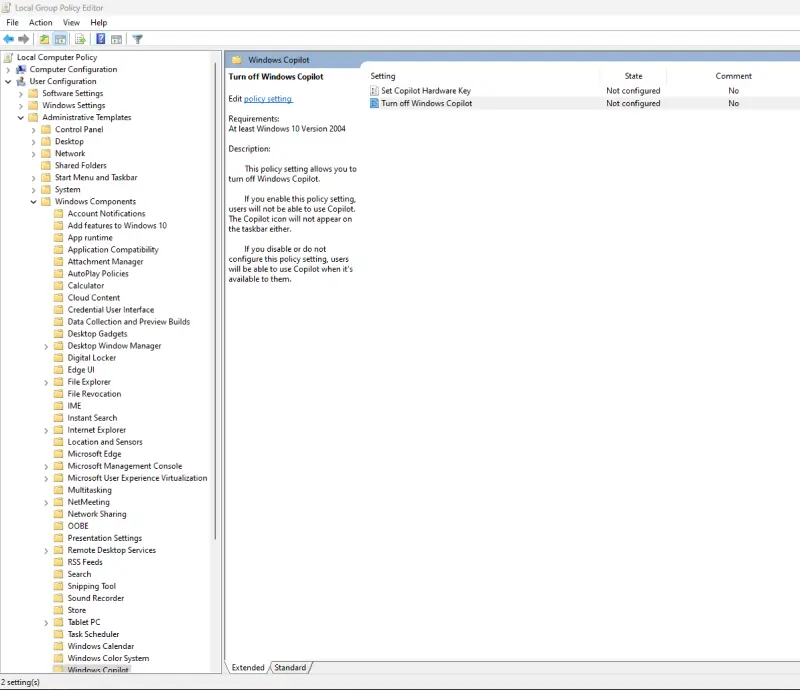 A screenshot of the main window of Group Policy Editor.