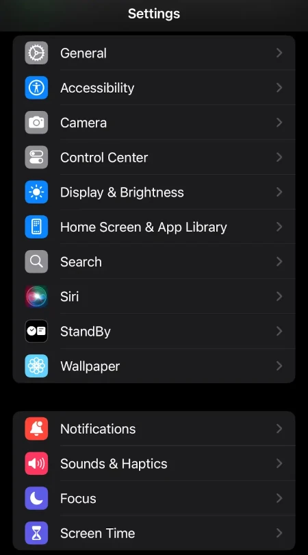 A screenshot showing the location of the General menu in the Settings app on iPhone.